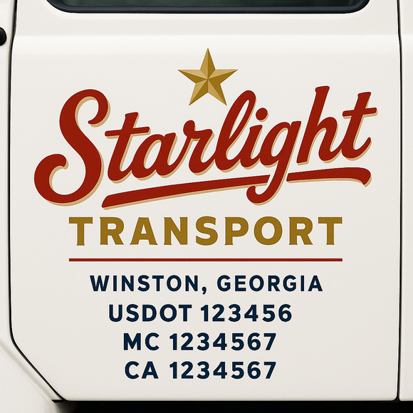 Custom Truck Door Decal Sticker Lettering Sign With Business Name, City-State, USDOT, MC, GVW, CA, KYU, VIN (Set of 2)