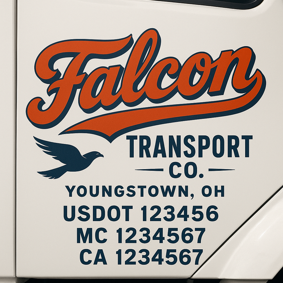 Custom Truck Door Decal Sticker Lettering Sign With Business Name, City-State, USDOT, MC, GVW, CA, KYU, VIN (Set of 2)