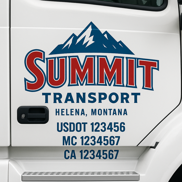 Custom Truck Door Decal Sticker Lettering Sign With Business Name, City-State, USDOT, MC, GVW, CA, KYU, VIN (Set of 2)