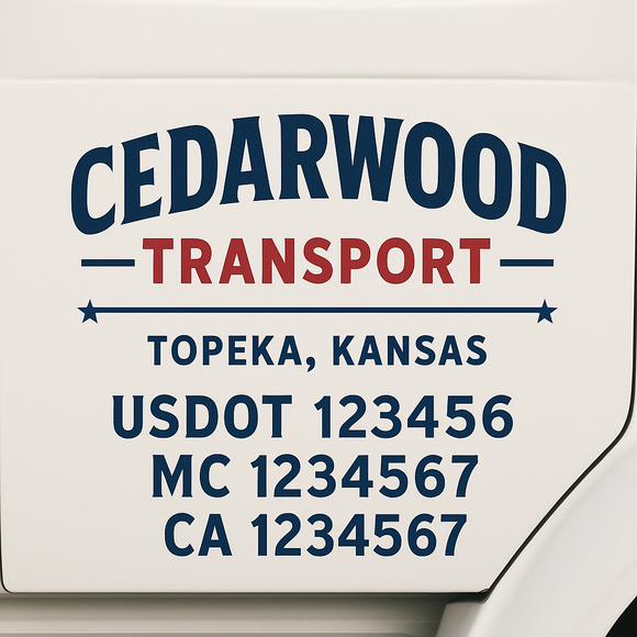 Custom Truck Door Decal Sticker Lettering Sign With Business Name, City-State, USDOT, MC, GVW, CA, KYU, VIN (Set of 2)