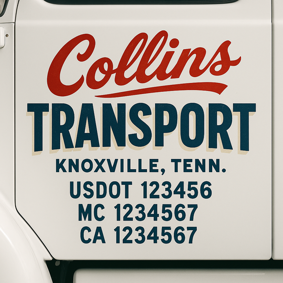 Custom Truck Door Decal Sticker Lettering Sign With Business Name, City-State, USDOT, MC, GVW, CA, KYU, VIN (Set of 2)