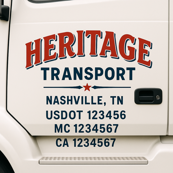 Custom Truck Door Decal Sticker Lettering Sign With Business Name, City-State, USDOT, MC, GVW, CA, KYU, VIN (Set of 2)