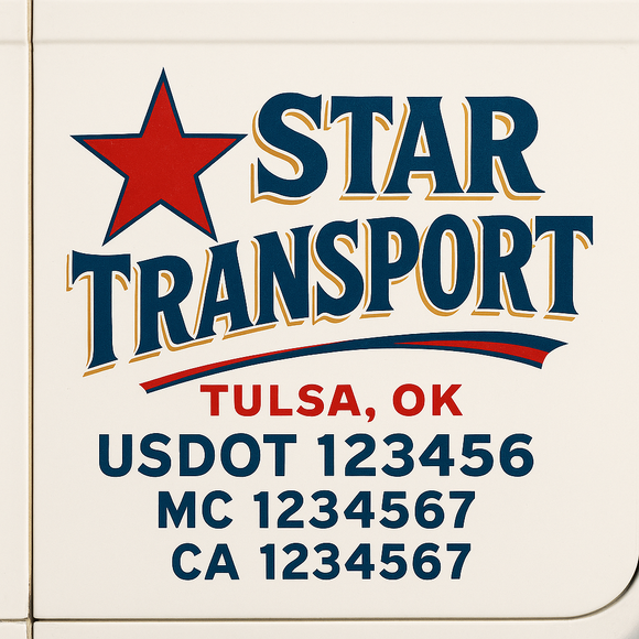 Custom Truck Door Decal Sticker Lettering Sign With Business Name, City-State, USDOT, MC, GVW, CA, KYU, VIN (Set of 2)