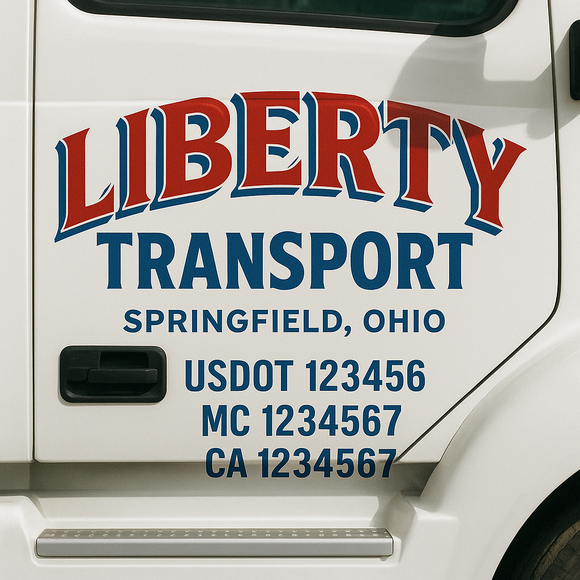 Custom Truck Door Decal Sticker Lettering Sign With Business Name, City-State, USDOT, MC, GVW, CA, KYU, VIN (Set of 2)