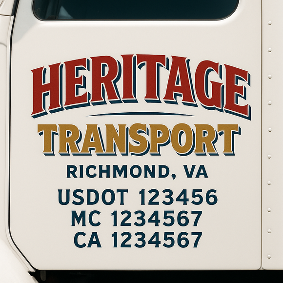 Custom Truck Door Decal Sticker Lettering Sign With Business Name, City-State, USDOT, MC, GVW, CA, KYU, VIN (Set of 2)