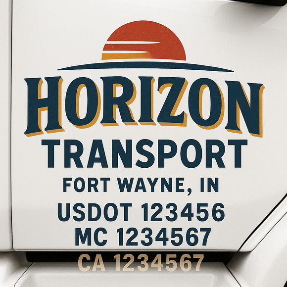 Custom Truck Door Decal Sticker Lettering Sign With Business Name, City-State, USDOT, MC, GVW, CA, KYU, VIN (Set of 2)