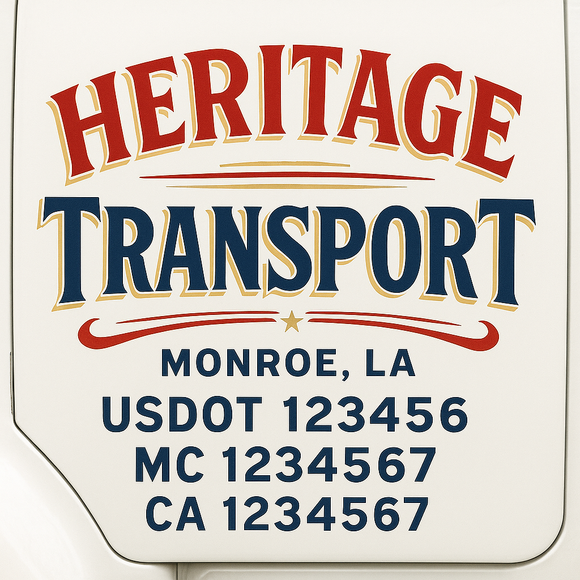 Custom Truck Door Decal Sticker Lettering Sign With Business Name, City-State, USDOT, MC, GVW, CA, KYU, VIN (Set of 2)