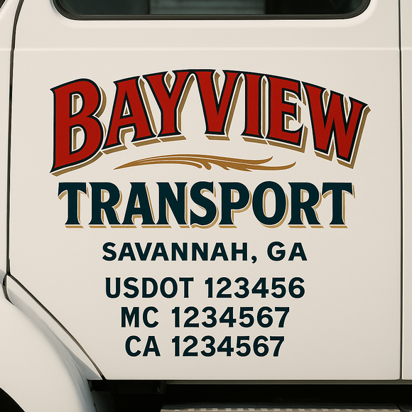 Custom Truck Door Decal Sticker Lettering Sign With Business Name, City-State, USDOT, MC, GVW, CA, KYU, VIN (Set of 2)