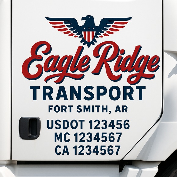 Custom Truck Door Decal Sticker Lettering Sign With Business Name, City-State, USDOT, MC, GVW, CA, KYU, VIN (Set of 2)