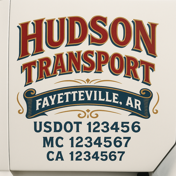 Custom Truck Door Decal Sticker Lettering Sign With Business Name, City-State, USDOT, MC, GVW, CA, KYU, VIN (Set of 2)