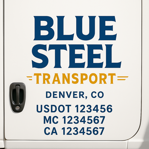 Custom Truck Door Decal Sticker Lettering Sign With Business Name, City-State, USDOT, MC, GVW, CA, KYU, VIN (Set of 2)