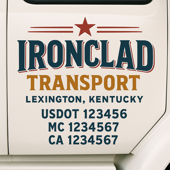 Custom Truck Door Decal Sticker Lettering Sign With Business Name, City-State, USDOT, MC, GVW, CA, KYU, VIN (Set of 2)