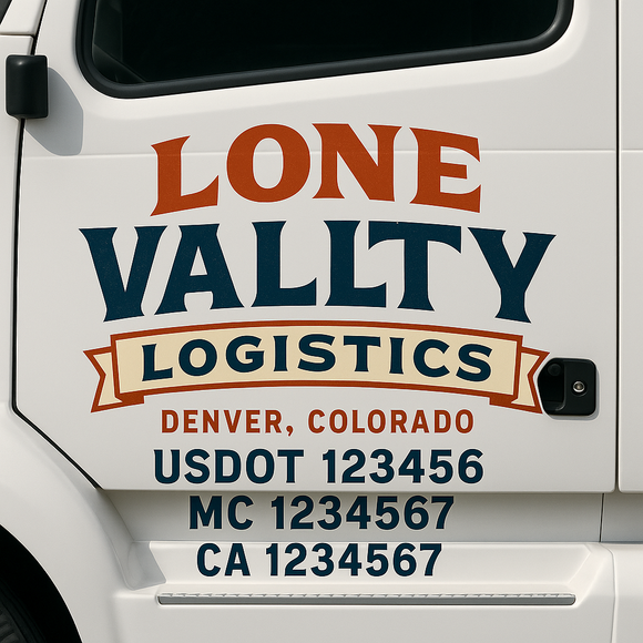 Custom Truck Door Decal Sticker Lettering Sign With Business Name, City-State, USDOT, MC, GVW, CA, KYU, VIN (Set of 2)