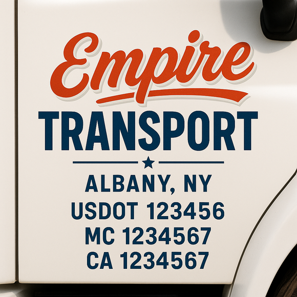Custom Truck Door Decal Sticker Lettering Sign With Business Name, City-State, USDOT, MC, GVW, CA, KYU, VIN (Set of 2)