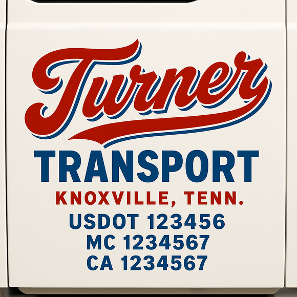 Custom Truck Door Decal Sticker Lettering Sign With Business Name, City-State, USDOT, MC, GVW, CA, KYU, VIN (Set of 2)