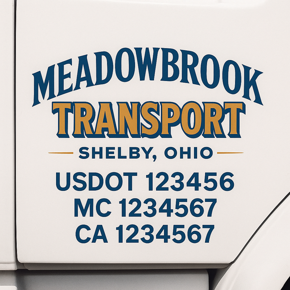 Custom Truck Door Decal Sticker Lettering Sign With Business Name, City-State, USDOT, MC, GVW, CA, KYU, VIN (Set of 2)