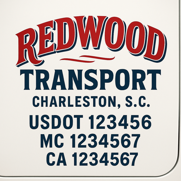 Custom Truck Door Decal Sticker Lettering Sign With Business Name, City-State, USDOT, MC, GVW, CA, KYU, VIN (Set of 2)