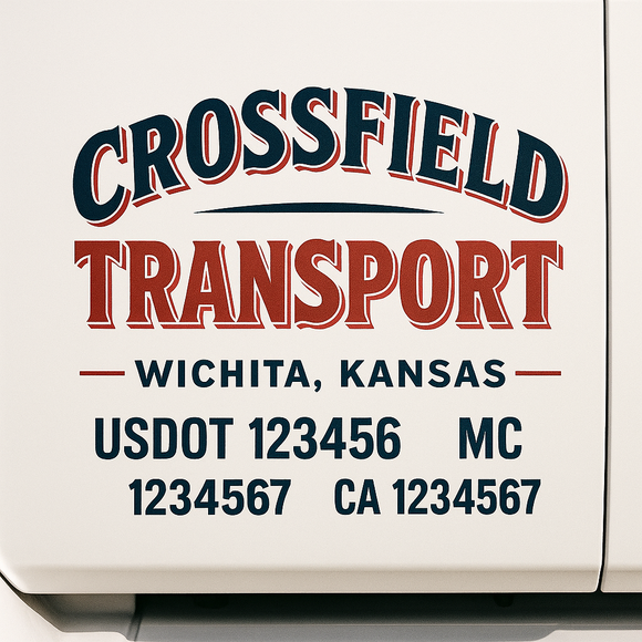 Custom Truck Door Decal Sticker Lettering Sign With Business Name, City-State, USDOT, MC, GVW, CA, KYU, VIN (Set of 2)