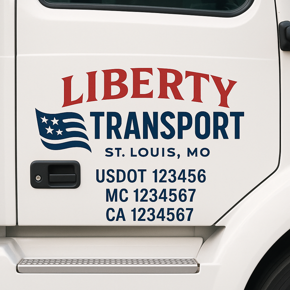 Custom Truck Door Decal Sticker Lettering Sign With Business Name, City-State, USDOT, MC, GVW, CA, KYU, VIN (Set of 2)