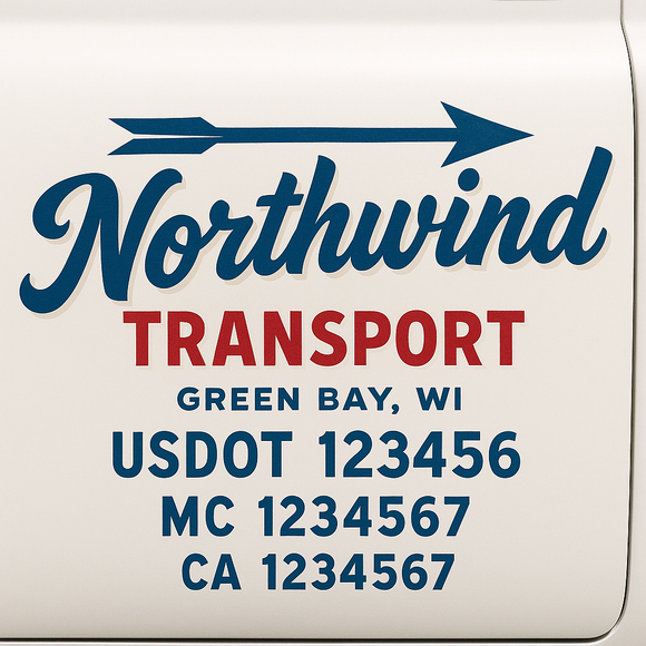 Custom Truck Door Decal Sticker Lettering Sign With Business Name, City-State, USDOT, MC, GVW, CA, KYU, VIN (Set of 2)