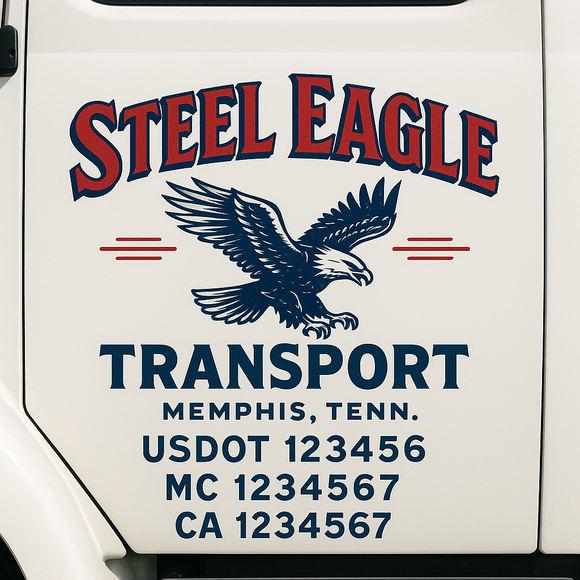 Custom Truck Door Decal Sticker Lettering Sign With Business Name, City-State, USDOT, MC, GVW, CA, KYU, VIN (Set of 2)