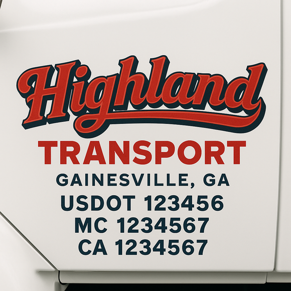 Custom Truck Door Decal Sticker Lettering Sign With Business Name, City-State, USDOT, MC, GVW, CA, KYU, VIN (Set of 2)