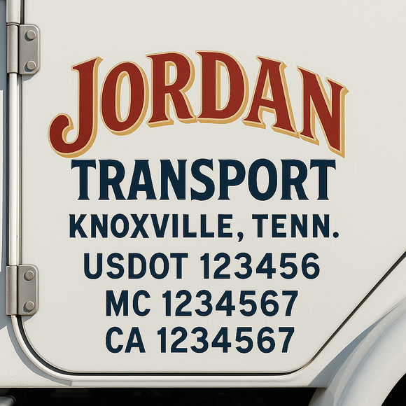 Custom Truck Door Decal Sticker Lettering Sign With Business Name, City-State, USDOT, MC, GVW, CA, KYU, VIN (Set of 2)