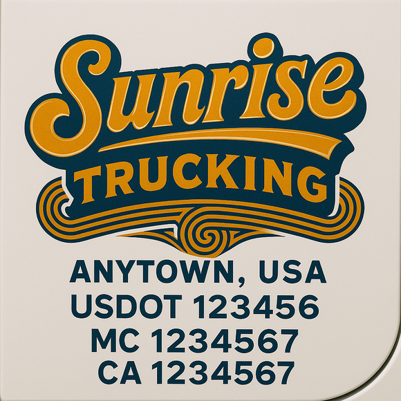 Custom Truck Door Decal Sticker Lettering Sign With Business Name, City-State, USDOT, MC, GVW, CA, KYU, VIN (Set of 2)