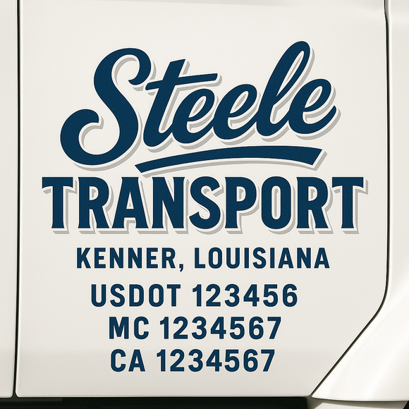 Custom Truck Door Decal Sticker Lettering Sign With Business Name, City-State, USDOT, MC, GVW, CA, KYU, VIN (Set of 2)