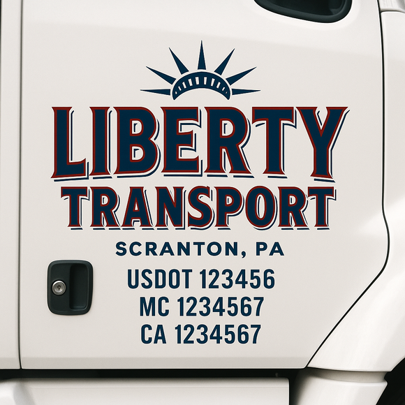 Custom Truck Door Decal Sticker Lettering Sign With Business Name, City-State, USDOT, MC, GVW, CA, KYU, VIN (Set of 2)