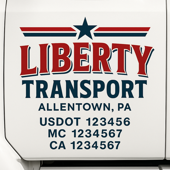 Custom Truck Door Decal Sticker Lettering Sign With Business Name, City-State, USDOT, MC, GVW, CA, KYU, VIN (Set of 2)