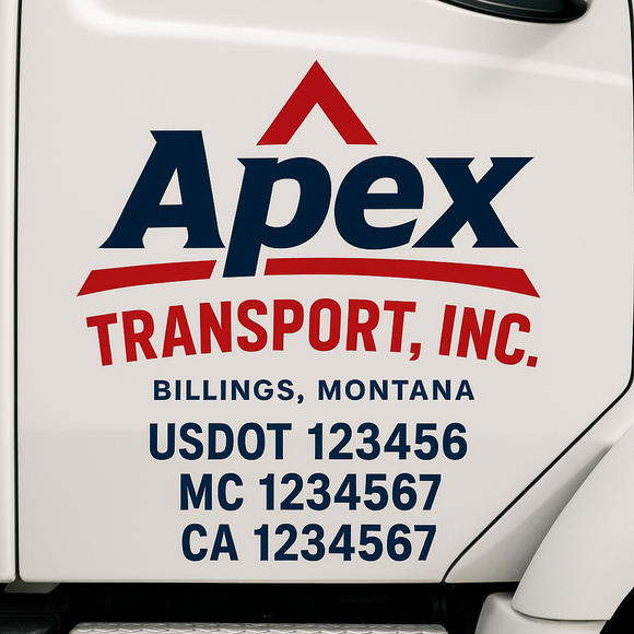 Custom Truck Door Decal Sticker Lettering Sign With Business Name, City-State, USDOT, MC, GVW, CA, KYU, VIN (Set of 2)