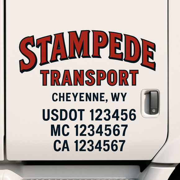 Custom Truck Door Decal Sticker Lettering Sign With Business Name, City-State, USDOT, MC, GVW, CA, KYU, VIN (Set of 2)