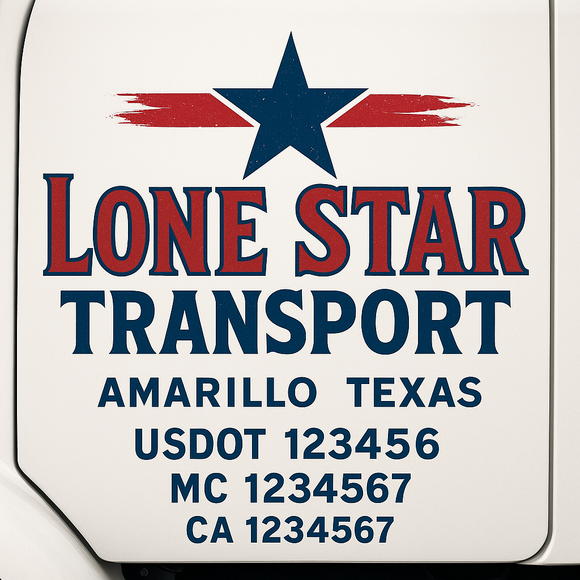 Custom Truck Door Decal Sticker Lettering Sign With Business Name, City-State, USDOT, MC, GVW, CA, KYU, VIN (Set of 2)