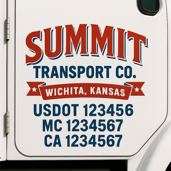 Custom Truck Door Decal Sticker Lettering Sign With Business Name, City-State, USDOT, MC, GVW, CA, KYU, VIN (Set of 2)