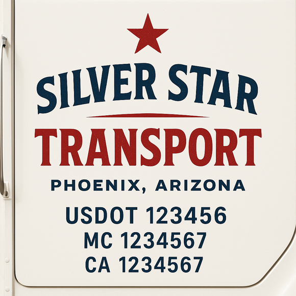 Custom Truck Door Decal Sticker Lettering Sign With Business Name, City-State, USDOT, MC, GVW, CA, KYU, VIN (Set of 2)