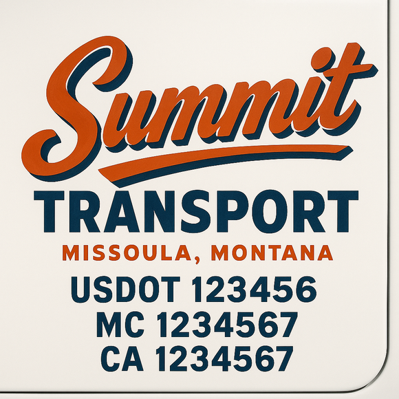 Custom Truck Door Decal Sticker Lettering Sign With Business Name, City-State, USDOT, MC, GVW, CA, KYU, VIN (Set of 2)