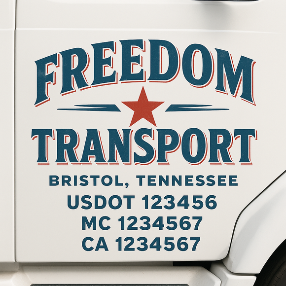 Custom Truck Door Decal Sticker Lettering Sign With Business Name, City-State, USDOT, MC, GVW, CA, KYU, VIN (Set of 2)