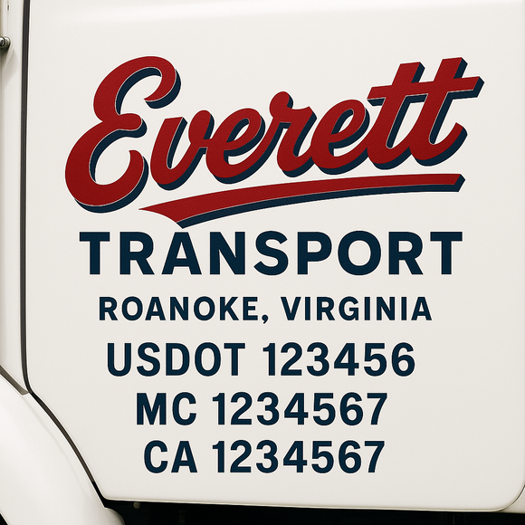 Custom Truck Door Decal Sticker Lettering Sign With Business Name, City-State, USDOT, MC, GVW, CA, KYU, VIN (Set of 2)