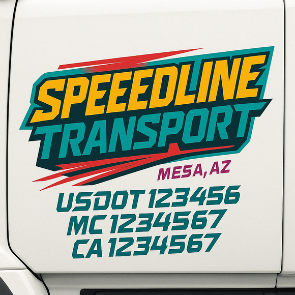 Custom Truck Door Decal Sticker Lettering Sign With Business Name, City-State, USDOT, MC, GVW, CA, KYU, VIN (Set of 2)