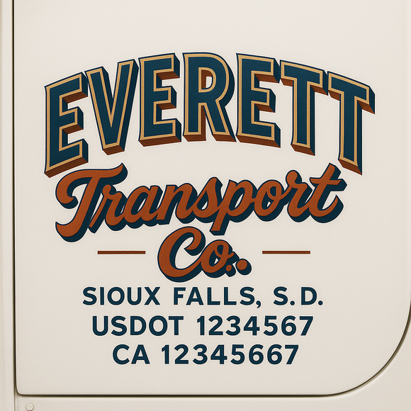 Custom Truck Door Decal Sticker Lettering Sign With Business Name, City-State, USDOT, MC, GVW, CA, KYU, VIN (Set of 2)