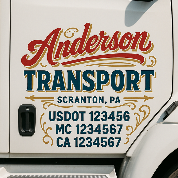 Custom Truck Door Decal Sticker Lettering Sign With Business Name, City-State, USDOT, MC, GVW, CA, KYU, VIN (Set of 2)