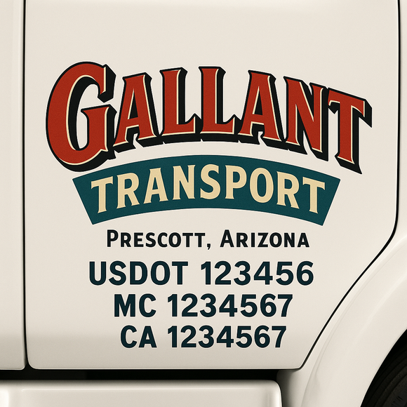 Custom Truck Door Decal Sticker Lettering Sign With Business Name, City-State, USDOT, MC, GVW, CA, KYU, VIN (Set of 2)