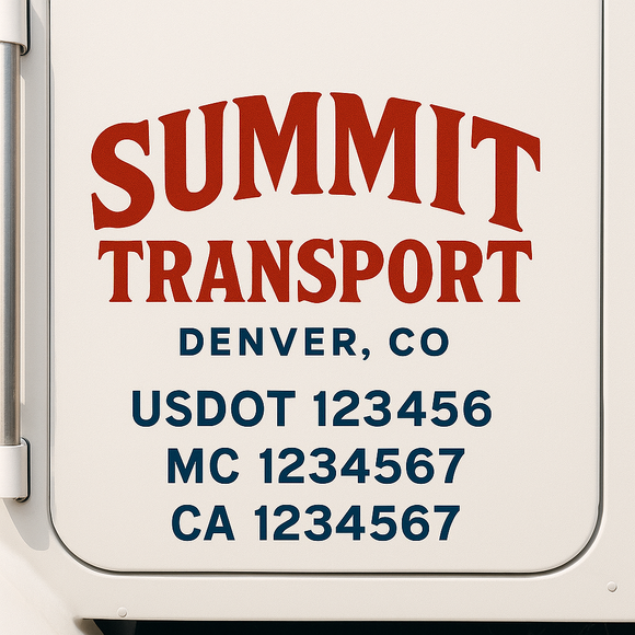 Custom Truck Door Decal Sticker Lettering Sign With Business Name, City-State, USDOT, MC, GVW, CA, KYU, VIN (Set of 2)