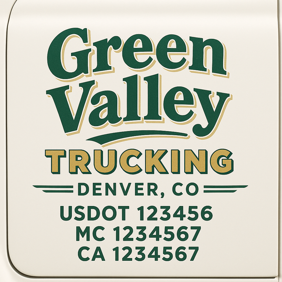 Custom Truck Door Decal Sticker Lettering Sign With Business Name, City-State, USDOT, MC, GVW, CA, KYU, VIN (Set of 2)