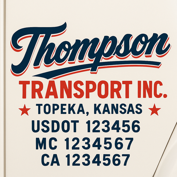 Custom Truck Door Decal Sticker Lettering Sign With Business Name, City-State, USDOT, MC, GVW, CA, KYU, VIN (Set of 2)
