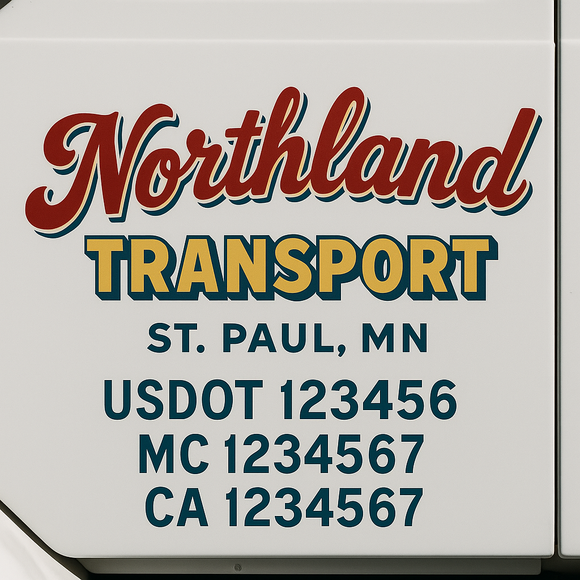 Custom Truck Door Decal Sticker Lettering Sign With Business Name, City-State, USDOT, MC, GVW, CA, KYU, VIN (Set of 2)