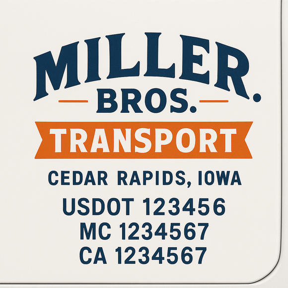 Custom Truck Door Decal Sticker Lettering Sign With Business Name, City-State, USDOT, MC, GVW, CA, KYU, VIN (Set of 2)