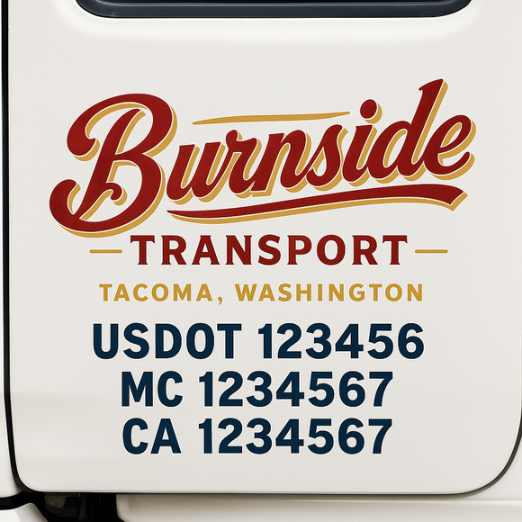 Custom Truck Door Decal Sticker Lettering Sign With Business Name, City-State, USDOT, MC, GVW, CA, KYU, VIN (Set of 2)