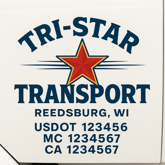 Custom Truck Door Decal Sticker Lettering Sign With Business Name, City-State, USDOT, MC, GVW, CA, KYU, VIN (Set of 2)